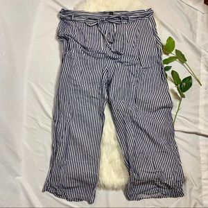 Wide leg striped linen blend pants